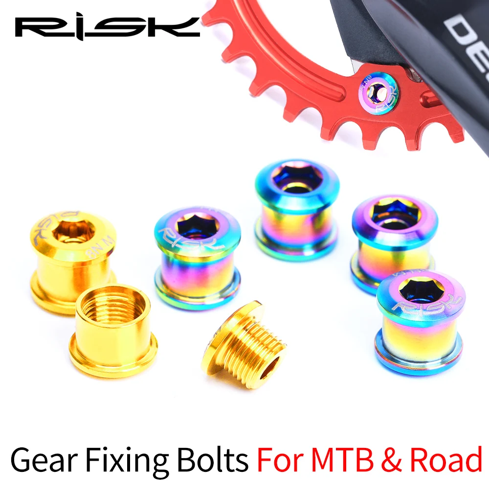 

RISK 4pcs 5pcs/set 6.5 mm Titanium TC4 MTB BMX Crankset Bolts Single Chainring Bolt Road Bicycle Gear Fixing Bolts Nuts Screws