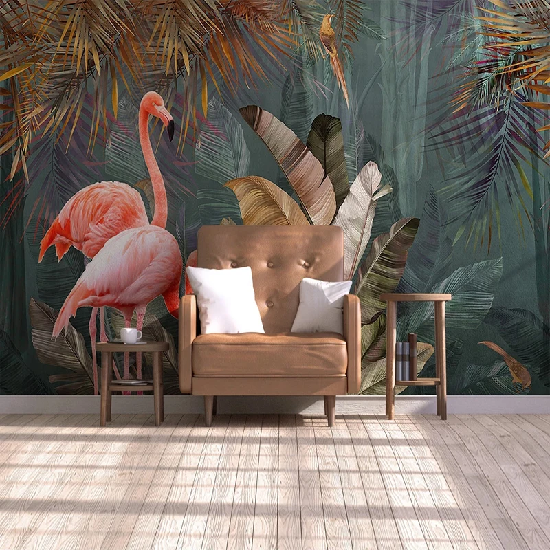 Custom 3D Photo Wallpaper Tropical Plant Forest Banana Leaf Flamingo Mural Wallpapers Living Room Bedroom Background Home Decor