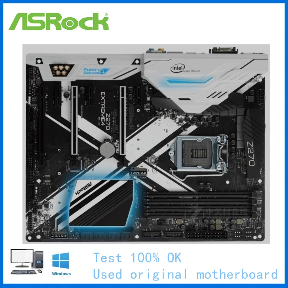 ASRock Z270 익스트림 4 컴퓨터 마더 보드, LGA 1151 DDR4 Z270 데스크탑 메인 보드, 중고 코어 i5 6600K i7 7700K Cpus