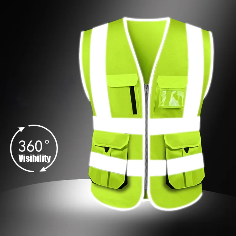 

SFVest Men's cargo work vest multi pockets golden safety vest reflective waistcoat workwear ogo printing