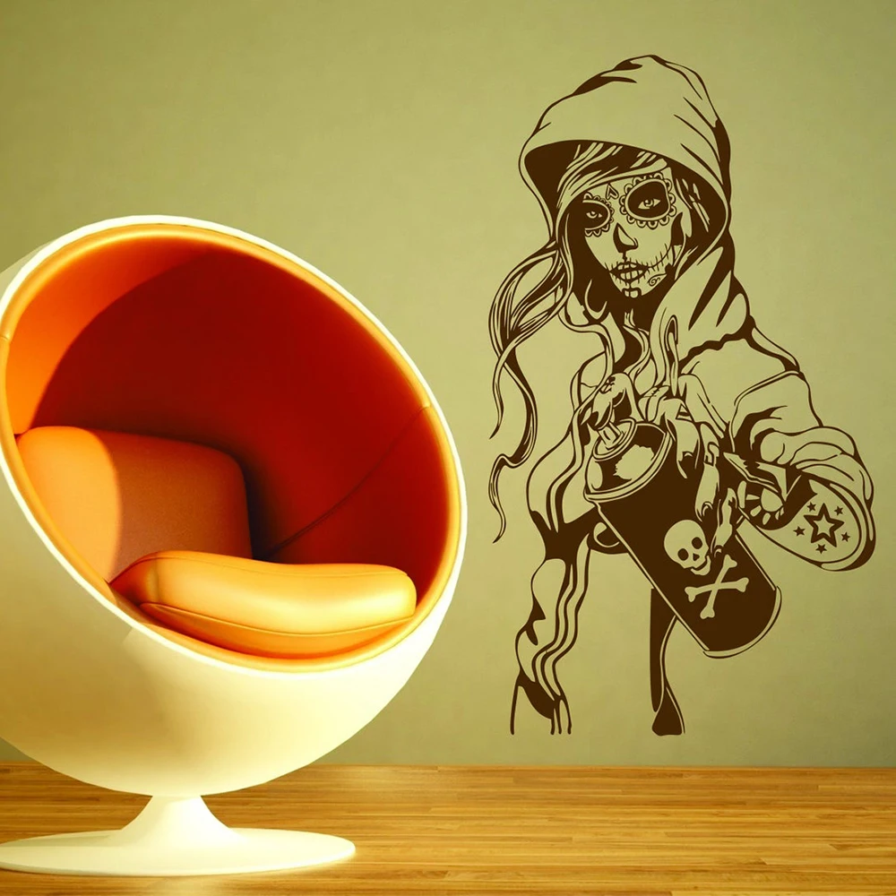 Tattoo Girl Wall Decal Candy Sugar Skull Graffiti Girl Tattoo Decor  Wall Sticker Rockabilly Mexican Day of the Dead Art C927