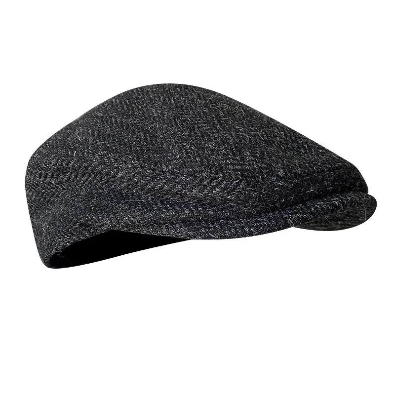 Pure Wool Men\'s Berets Winter High Quality Wool Newsboy Hats Herringbone Octagon Cap Dark Gray Men Women Gatsby Flat Hat BLM385