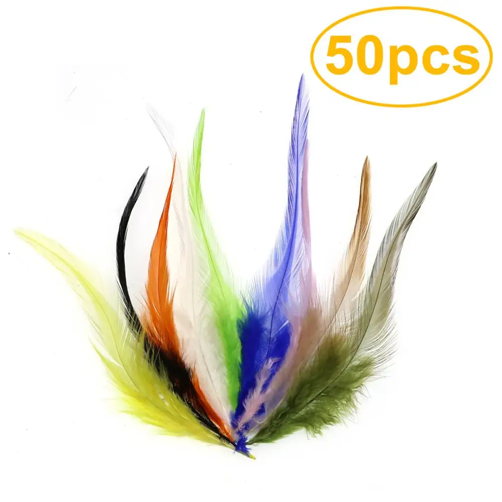 50PCS Fishing Fly Tying Rooster Hackle Feather Fishing Fly Material for Knitting Streamer Fly  Sabiki Minnows