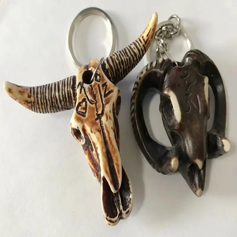 15 pcs New Imitation Yak Bone Carved Cute OX Key Chains Keyrings for Men women Car Keychains