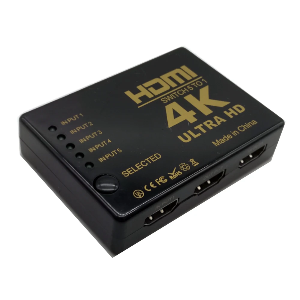 HD 4K*2K HDMI-compatible Switcher 1x5 Port 5 input in to 1 Switch Selector Splitter Hub With IR Remote 3D for PS3 Xbox 360