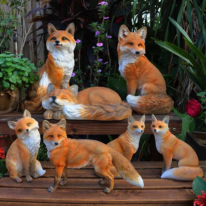 Garden Simulation Fox Resin Ornaments Art Courtyard Lawn Kindergarten Figurines Decoration Outdoor Park Balcony Sculpture Crafts