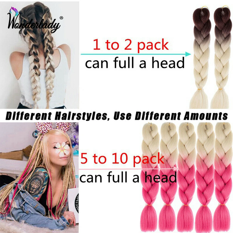 WonderLady-extensiones de cabello sintético con trenzas Jumbo para mujeres negras, caja de cabello ombré de 100g y 24 pulgadas, trenzas senegalesas de ganchillo