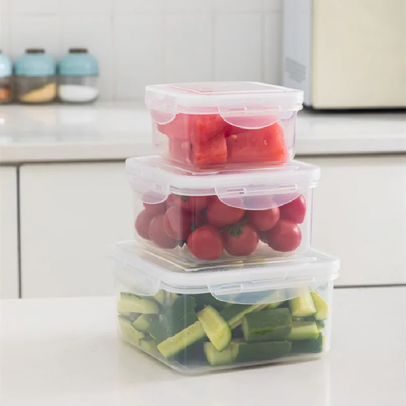 3 Pack Square Airtight Food Storage Container with Lid, Leak Proof Snap Lock, BPA Free Plastic (350ML, 700ML, 1300ML)