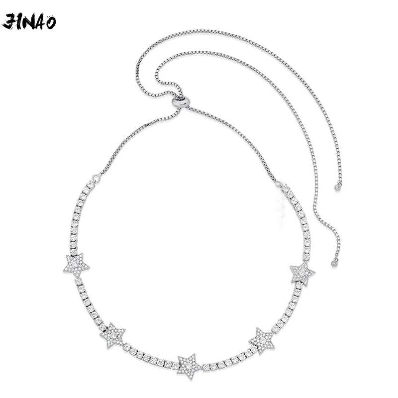 JINAO 2020 NEW 3MM Five-pointed star High Quality Iced Out Charm HIP HOP AAA+CZ 8inch+24inch Extension chain Necklace Jewelry