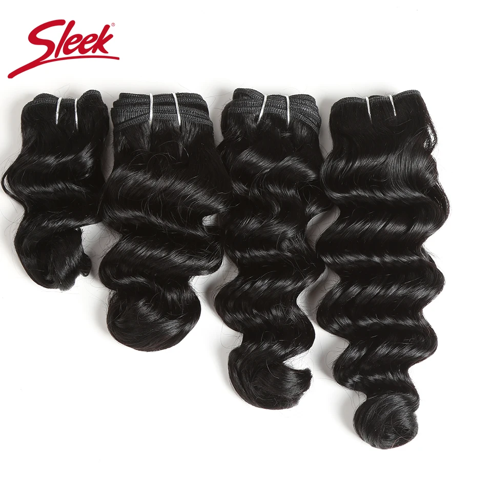 Sleek Hair-extensiones de cabello humano indio Remy, mechones de Color Natural de doble estiramiento, suelto y profundo, 4 unidades por lote, envío gratis