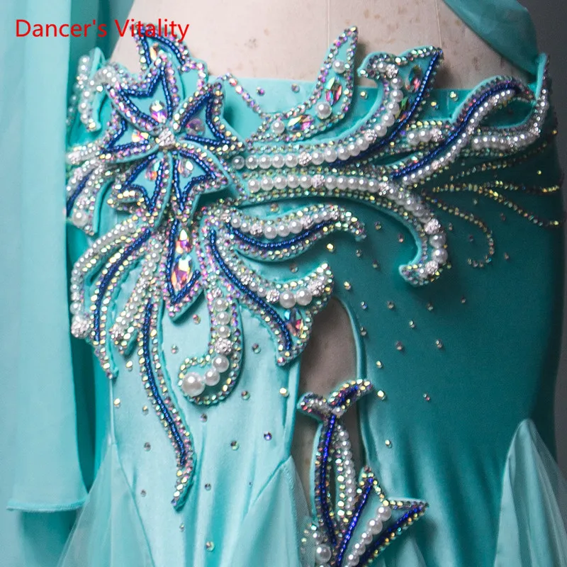 Belly Dance เครื่องแต่งกายเซ็กซี่ High-End เต้นรำเครื่องแต่งกาย Sky Blue เอวห่วงโซ่ Belly Dance หรูหราการปรับแต่งชุด