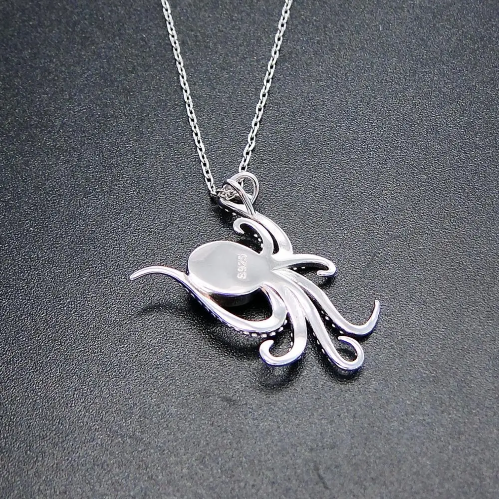 High Quality Real 925 Sterling Silver Octopus Natural Larimar Pendant Neckalce For Women Gift