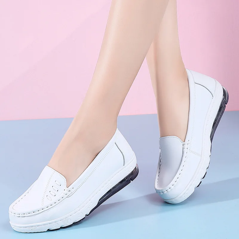 Autumn Platform Sneakers Slope With Casual Single-shoe Thick-soled Genuine Leather Women's Shoes Comfortable Casual Swing Shoes