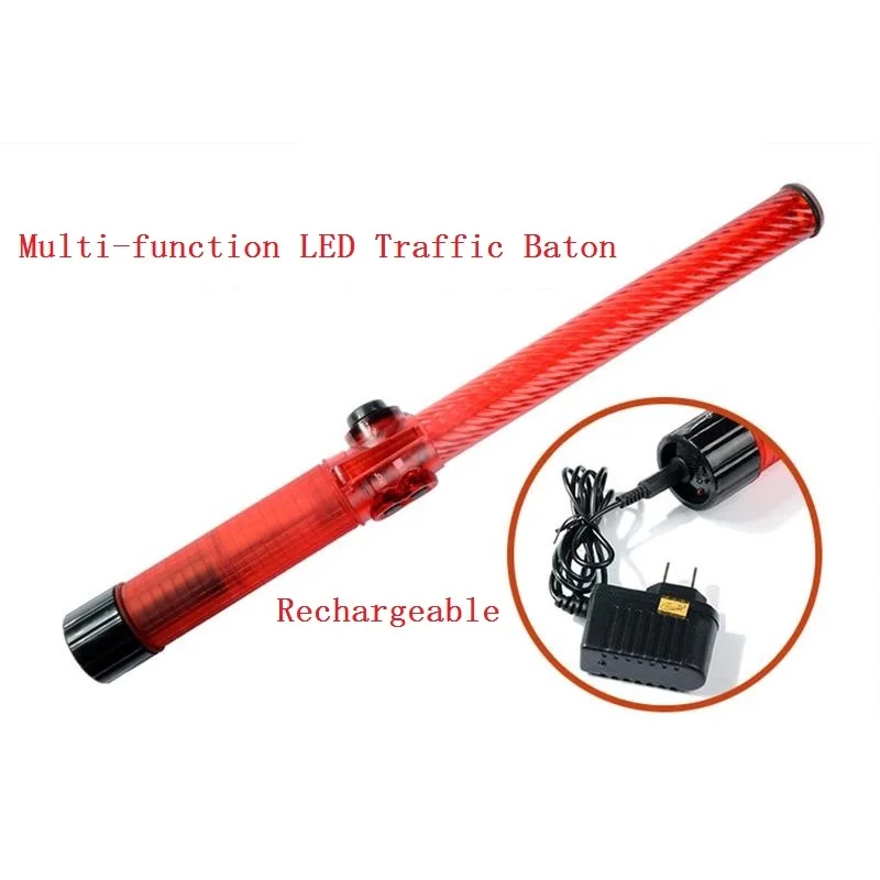 Bastón de advertencia de tráfico LED con silbato, luz roja intermitente de emergencia, estilo recargable, 54CM x 3CM