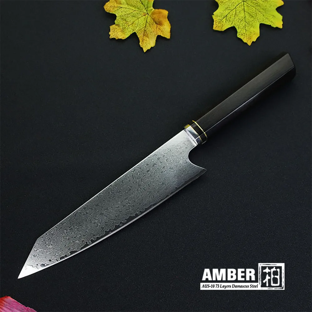 

Amber 8 Inch Japanese Knife Professional Damascus Steel Kiritsuke 67 layers VG10 Luxury Kitchen Knives with Ebony Handle