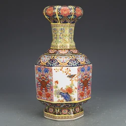 Qing Yong Zheng Antique Ceramic Vase Enamel With Flower Birds Pattern Old Ancient Porcelain Offcial Kiln
