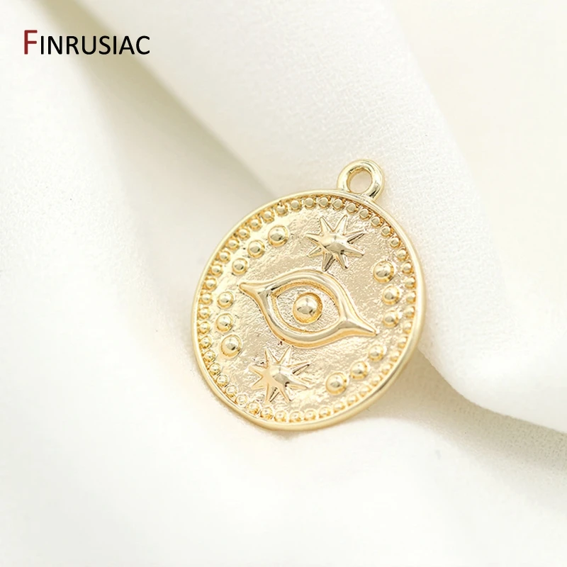 

New Greek Eye Charms Brass Metal 14K Gold Plated Round Commemorative Coin Pendant Charm for DIY Jewelry Necklace Making Supplies