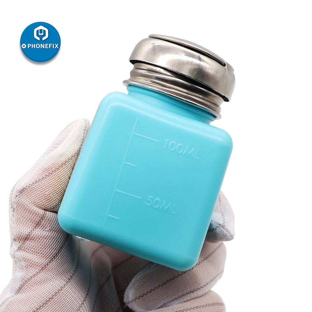 Mechanic ESD Fluid Dispenser 180ML Metal Cap Liquid Alcohol Bottle Press Pumping Dispenser for Phone Soldering Repair Tools