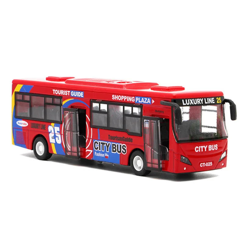 Alloy double-decker bus extended double-section bus toy door opening simulation tourist bus sound and light pull back model baby