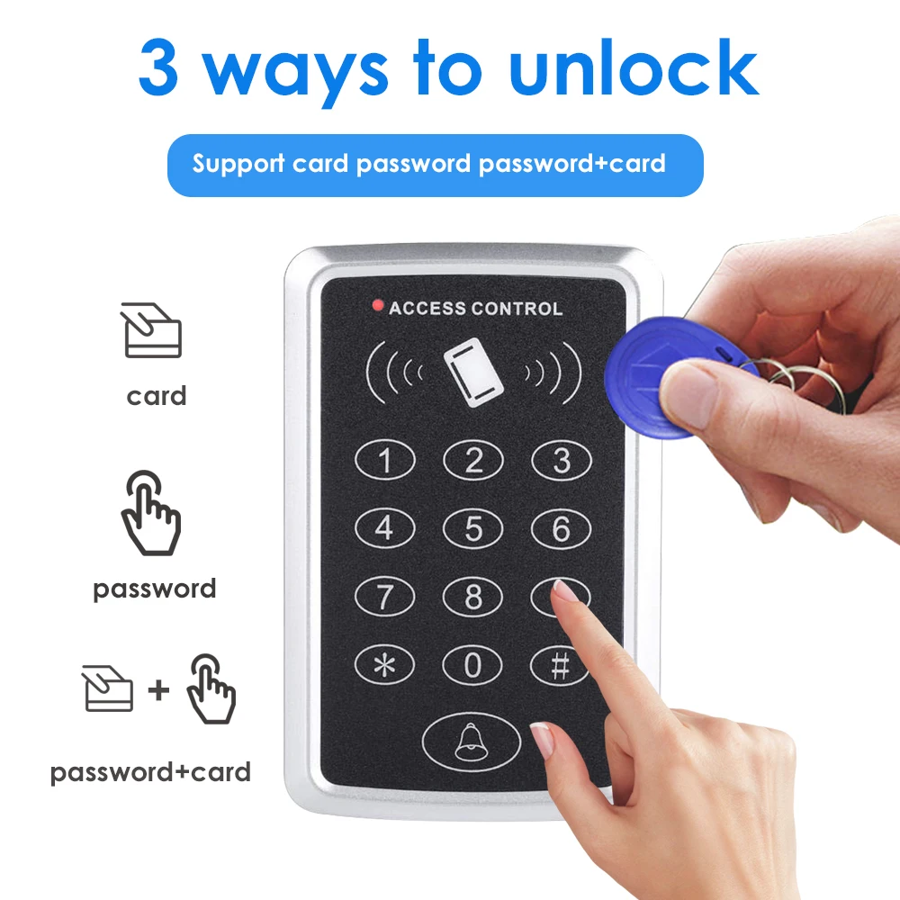 

Proximity RFID Reader Access Control Kit 125Khz RFID Access Control Keypad EM Card RFID Door Lock Opener 1000 User