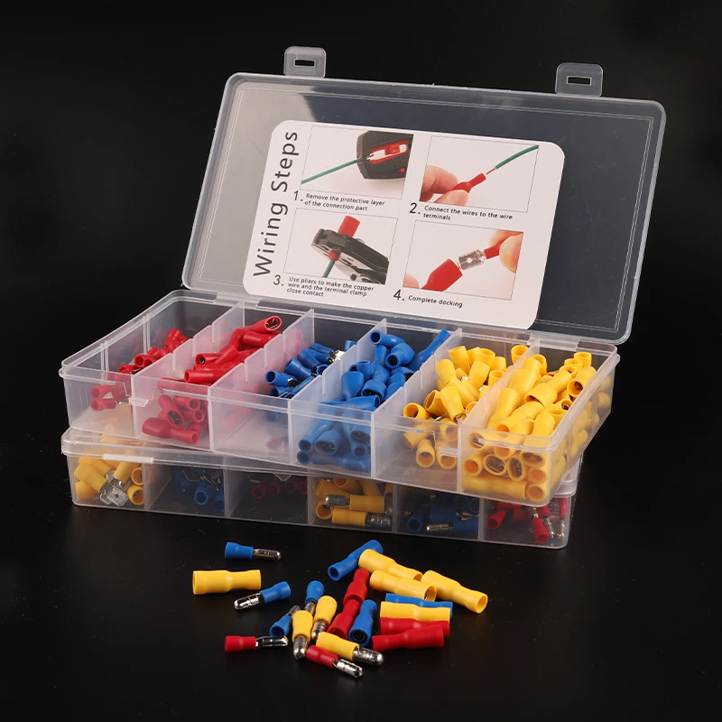 240PCS/Boxed Mixed pack Assorted Insulated Bullet/spade Butt Crimp Terminals Set  Electrical Wire Connector Blue Yellow Red