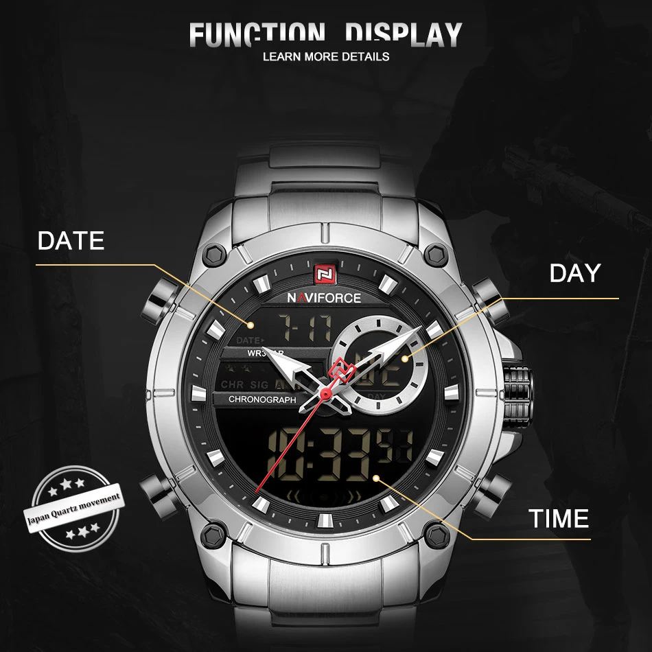 NAVIFORCE – montre à Quartz pour homme, en acier inoxydable, militaire, horloge Led, étanche