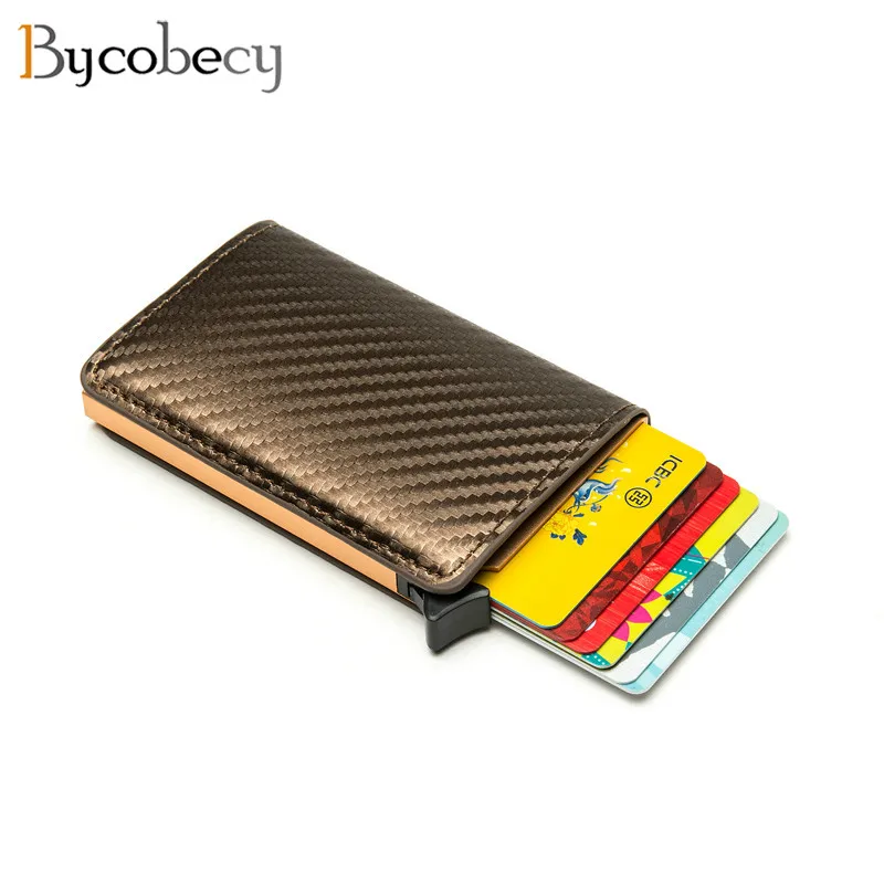 

Bycobecy Carbon Fiber Protector Credit Card Holder Tarjetero Hombre RFID PU Leather Single Box Wallet Slim Card Case 2021 New