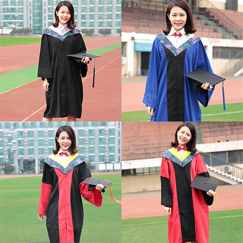 มหาวิทยาลัยสำเร็จการศึกษาเครื่องแบบนักเรียน Academic Dress Class เสื้อผ้าสตรี College Graduate เครื่องแต่งกายหญิงเสื้อคลุม + หมวกชุด