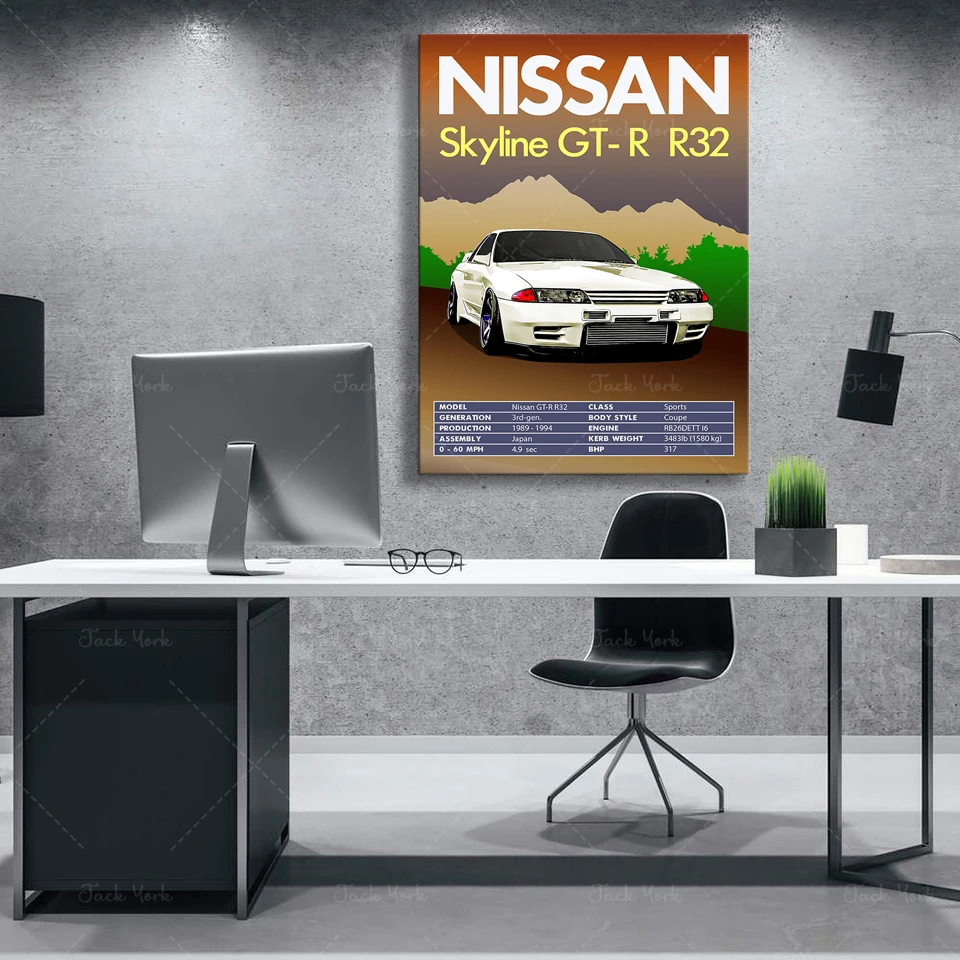 Retro Vintage Classic Car Poster Nissan Skyline GT-R R32