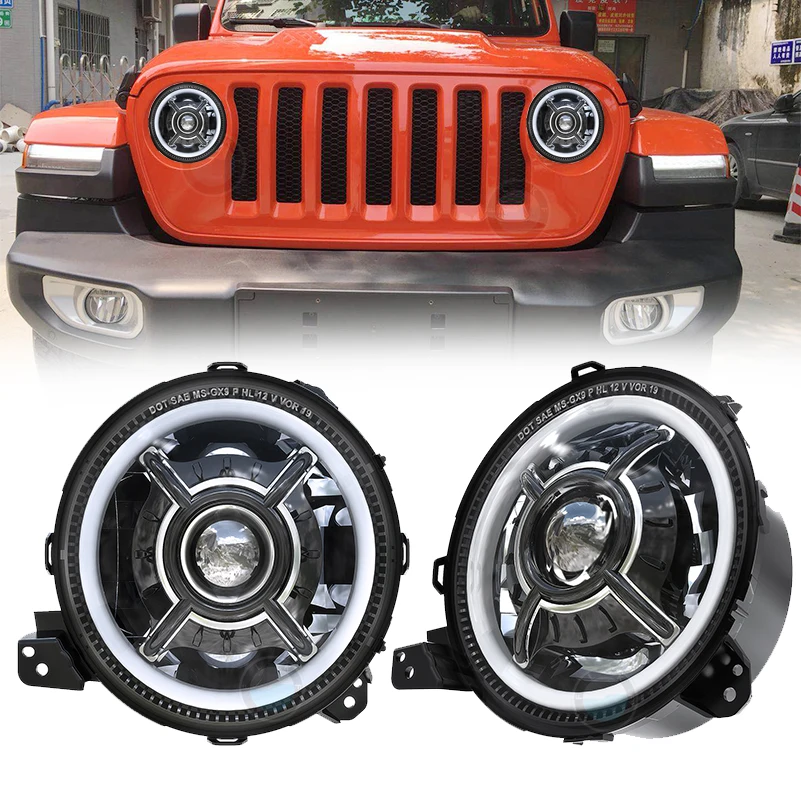 

9 Inch LED Headlights 2Pcs w/Halo Angle Eye DRL Hi/Low Beam for 2018-2019 Jeep JL Wrangler SUV Headlamps Accessories.