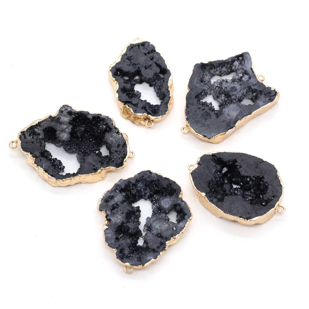 Wholesale Natural Stone Druzy Agates Crystal Pendant Charms Double Hole Connector for Jewelry Making DIY Necklace Bracelet