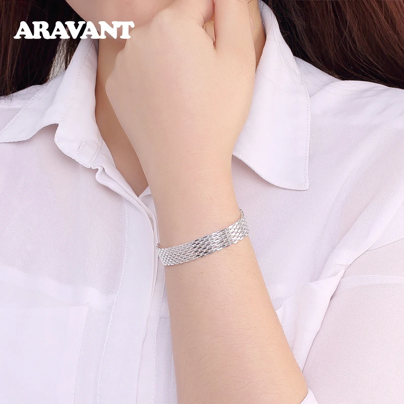 Aravant 925 Silver Weave Bracelet For Women Wedding Jewelry