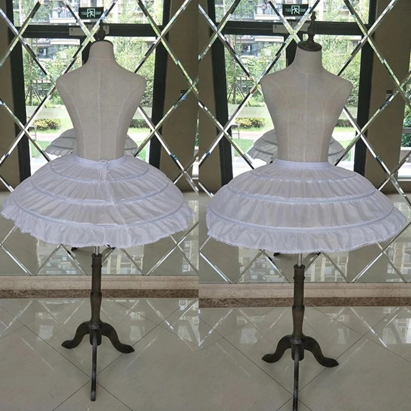 Children Girls Hoops White Petticoat Wedding Dress Underskirt Elastic Waistband Drawstring A-Line Skirt Ruffles