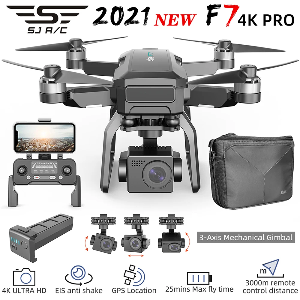 SJRC F7 PRO GPS Drone 4K Dual HD Camera 3-Axis Gimbal Professional Aerial Photography 3KM Brushless Quadcopter VS F11 4K Pro