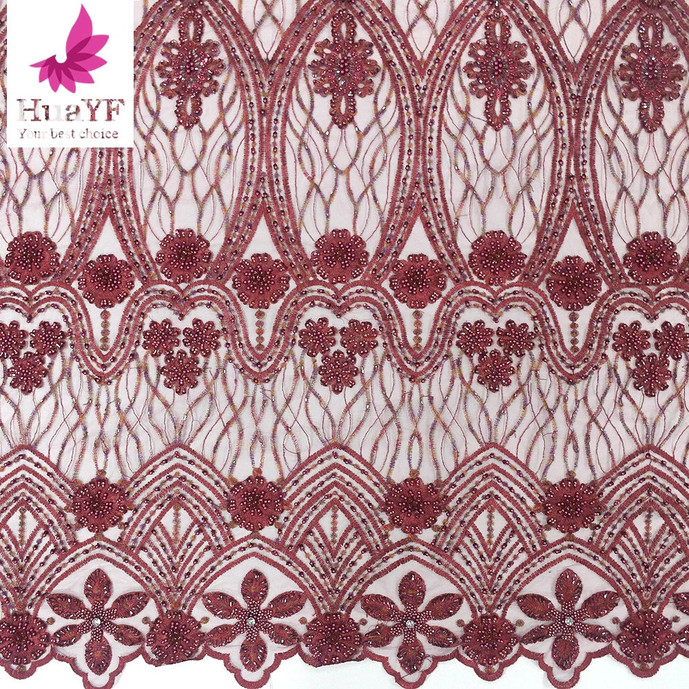 

2021 African French Heavy Beadwork Embroidery Corded lace fabric for bridal dress HY1211-2