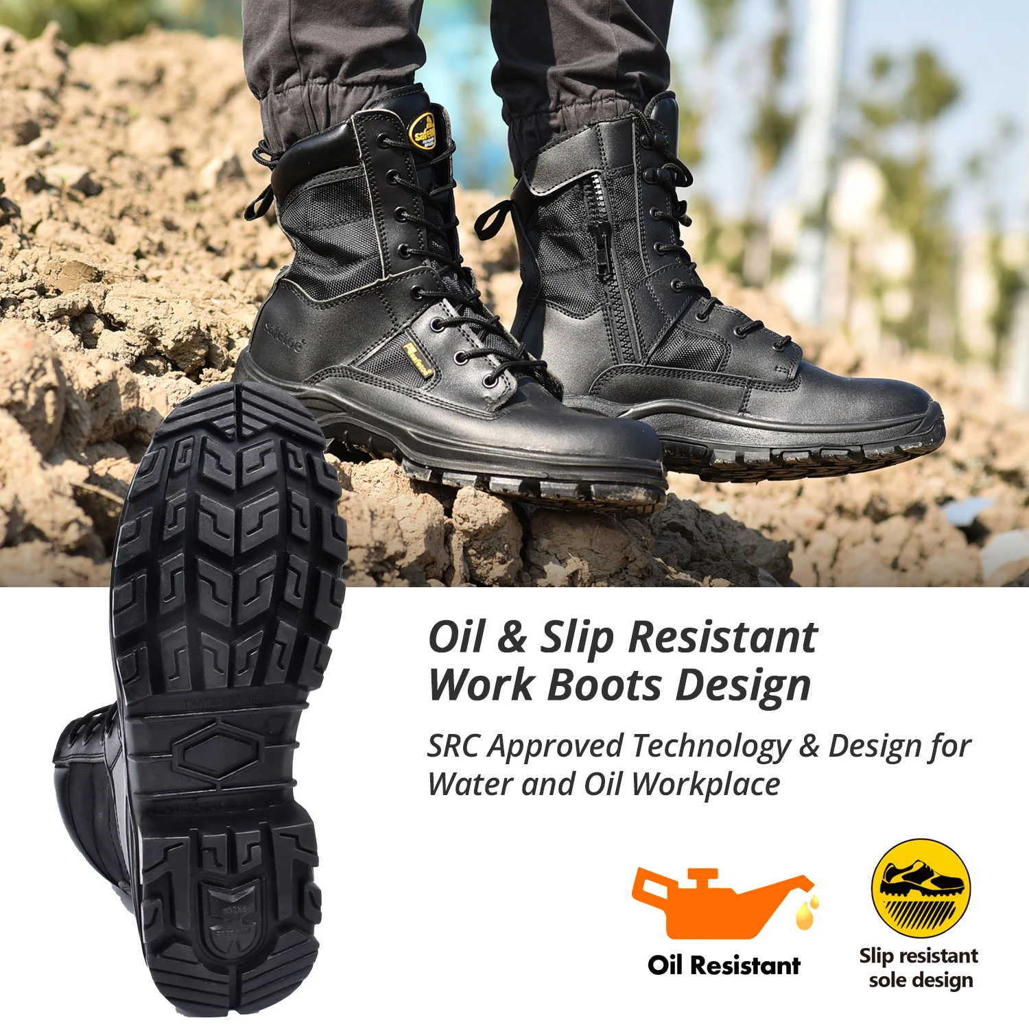 Safetoe Safety Shoes Mens Work Boots Metal-Free Composite Toe Steel Plate Breathable Anti-Abrasion Waterproof Hiker