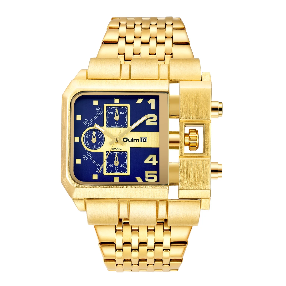 OULM Men's Watch Quartz Luxury Gold Sapphire Glass Stainless Steel Strap Square Fashion Large Dial Unique Design New 2024