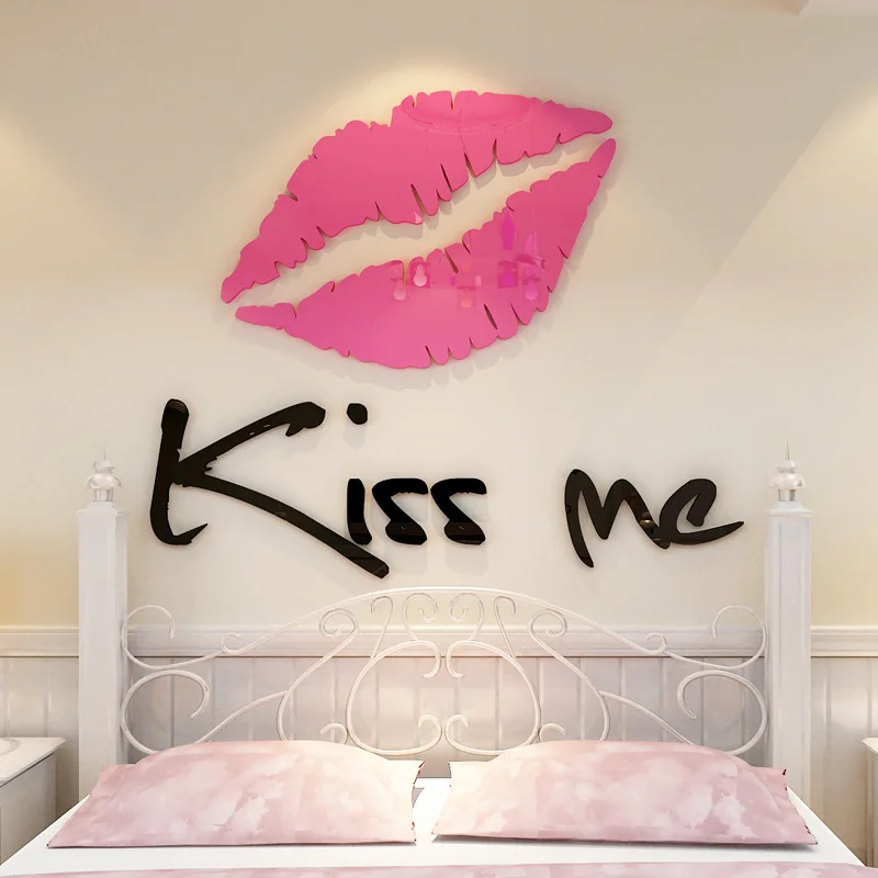 Kiss me Lips Acrylic Wall Stickers for Living room Bedroom DIY Wall Stickers Home decor Fashion art Ceramic Tile Stickers