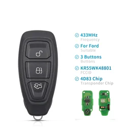 3 Buttons Car Keyless Go Smart Remote Key 433Mhz for Ford Mondeo MK4 MK5 Focus Fiesta Kuga C-Max Intelligent Remote Key