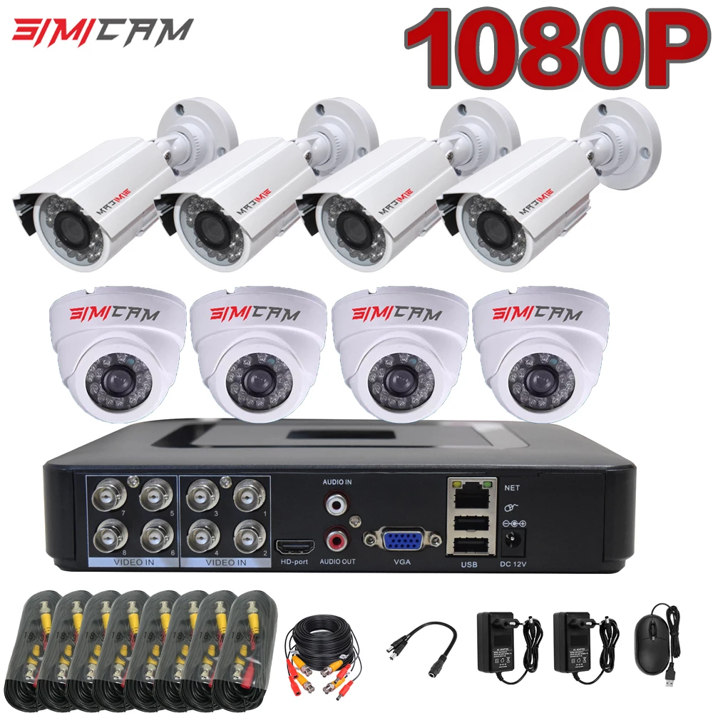 1080p Security Camera System 8/4 Channel DVR Recorder and 2/4/6/8pcs 1920 2MP AHD Outdoor Indoor Surveillance Weatherproof CCTV