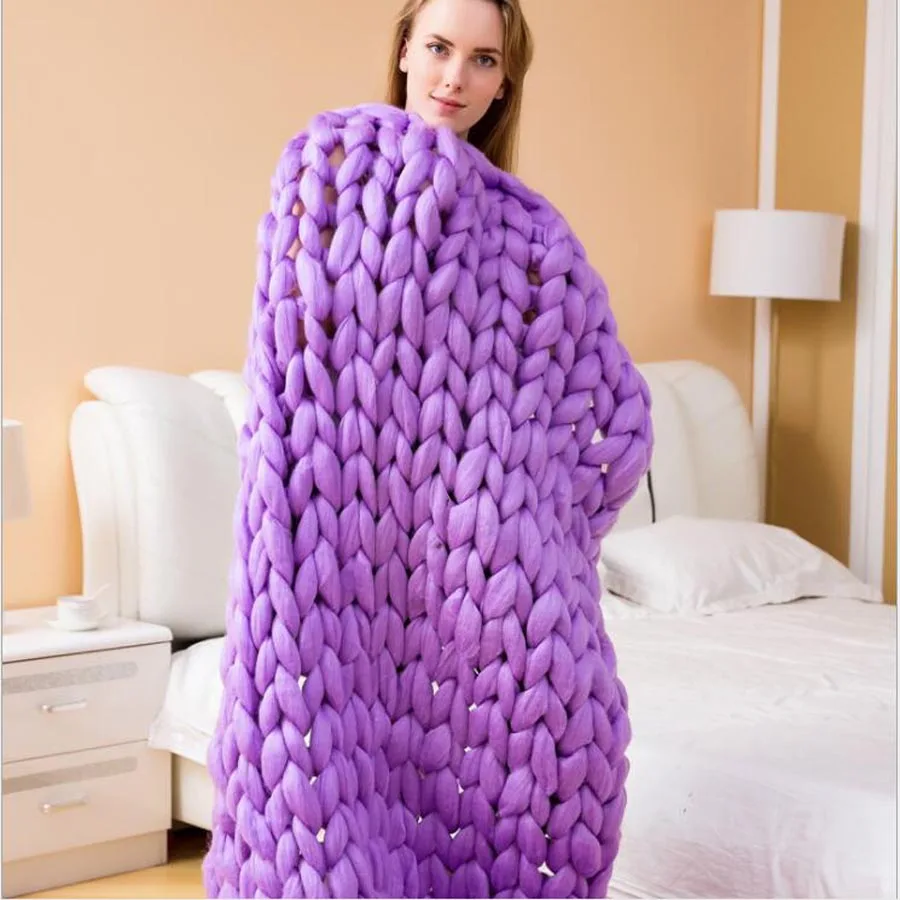 Fashion Chunky Merino Wool Blanket Thick Big Yarn Roving Knitted Blanket Winter warm Throw Blankets sofa bed blanket