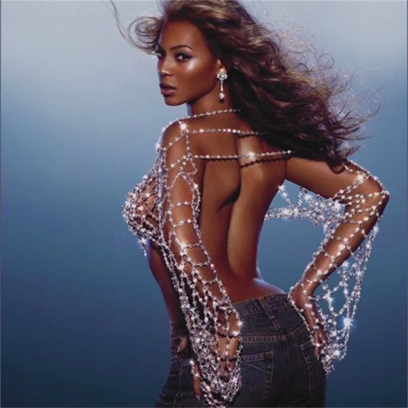 High-quality Luxury Rhinestone Tassel Body Chain Bling Crystal Bra Arm Chain Top Harness Lingerie Party Breast Chain Jewelry