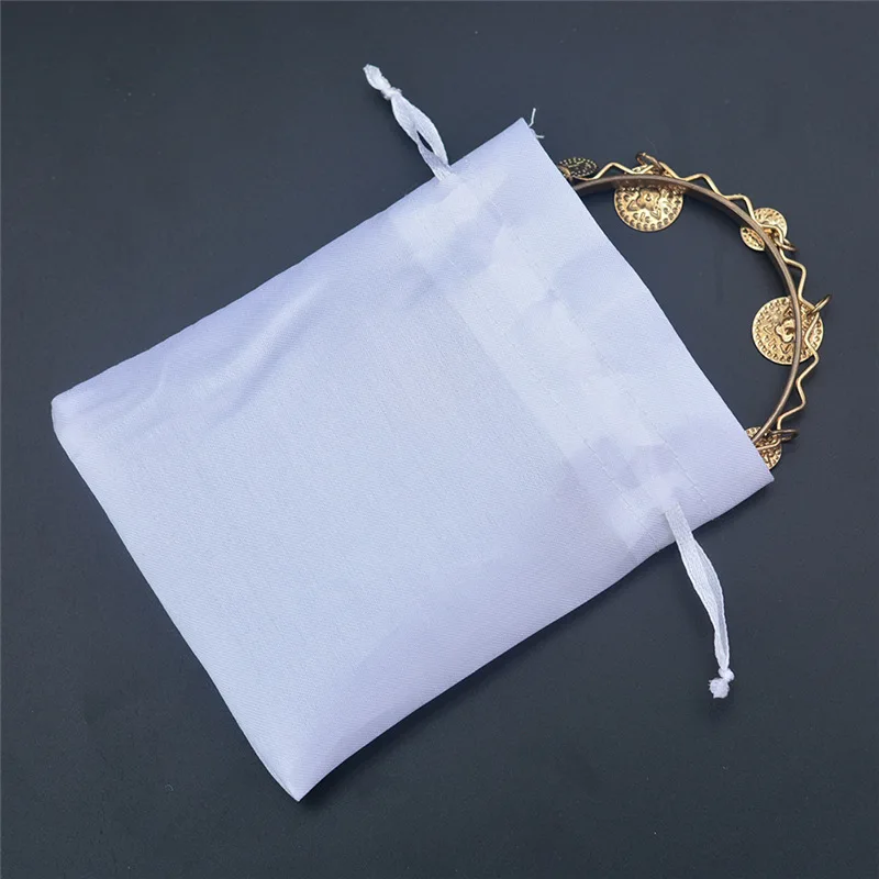 10pcs/lot 7x9, 10x12, 16x20 cm White Satin Pouch Drawstring Bags Candy/Jewelry/Necklace/Rings/Beads Packaging Silk Cloth Bag