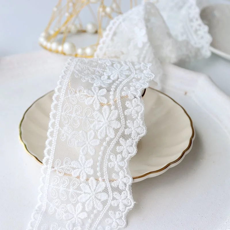 7CM Wide White Exquisite Cotton Thread Mesh Embroidery Ribbon Sofa Cloth DIY Garment Collar Wedding Headwear Lace Accessories