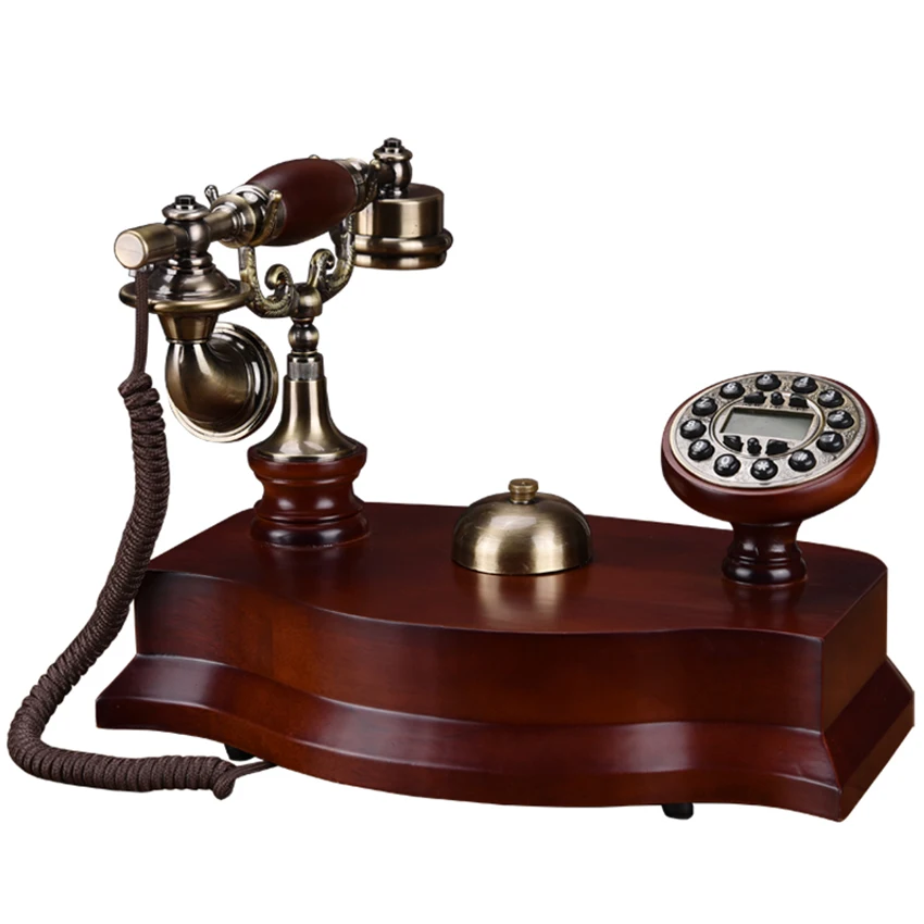 

European Antique Telephone Landline Solid Wood Telephone with Caller ID, Button Dial, Backlit Handsfree, Mechanical Ringtone