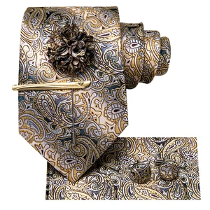 Gelbe gebrochene Elterntreide, Herren -Seidenclip, Luxus -Set, Morgenset, formelles Hochzeitsgeschenk 7 Hauptverkäufe Paisley Print - №7