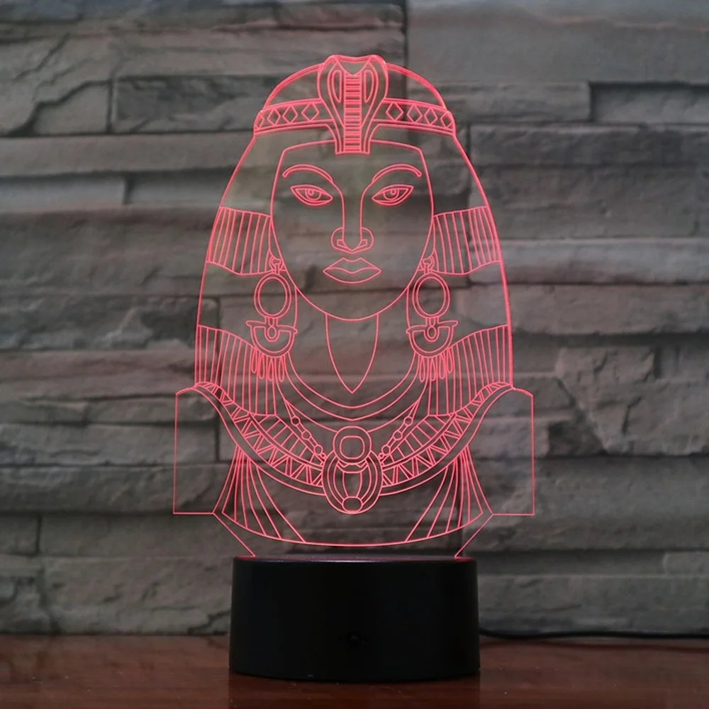 Egyptian Female Pharaoh 3D Night Lights Optical Illusion Lamp 7 Color Changing Table Lamp Christmas Birthday Gift for Boys Girls