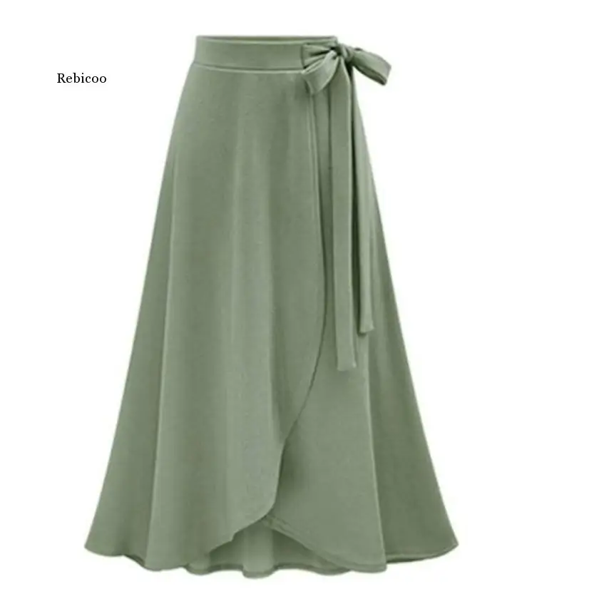 M-6Xl Women Maxi Skirt Pink Ruffle High Waist Bowtie Slit Long Skirt Spring Summer Office Casual Elegant Solid Skirt