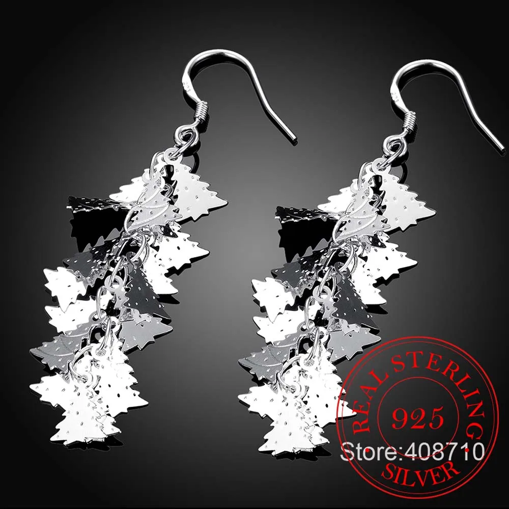 Chirstmas Tree 925 Sterling Silver Drop Earrings Women Hollow Out Tree Pattern Earring Moda Mujer Jewelry 2023 Pendientes