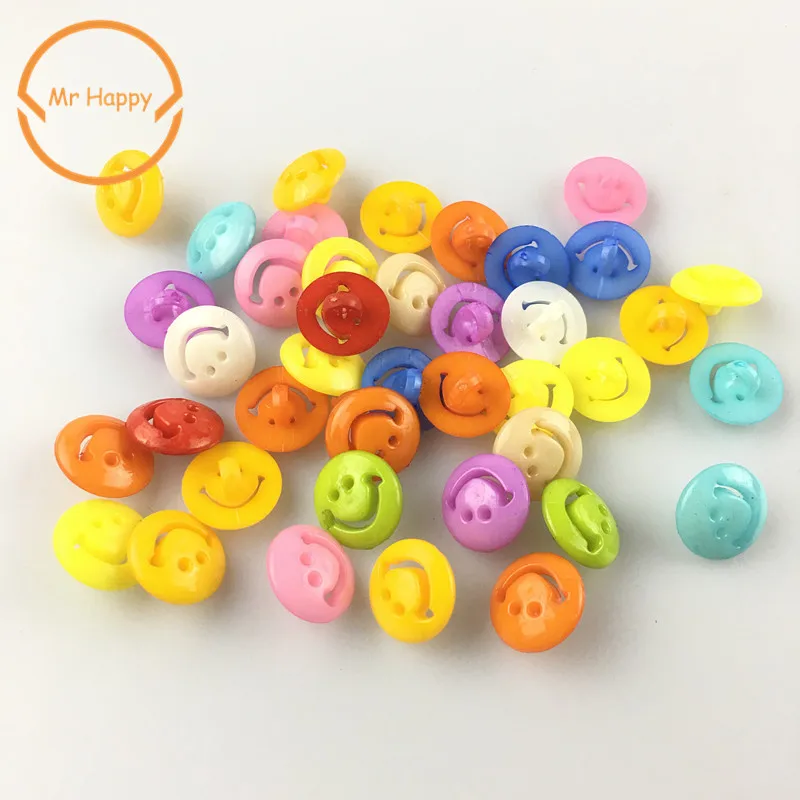 Smile Smiling Face Resin Buttons for Sewing or Scrapbooking, Garment Accessories, Mixed Colors, 13mm, 100PCs